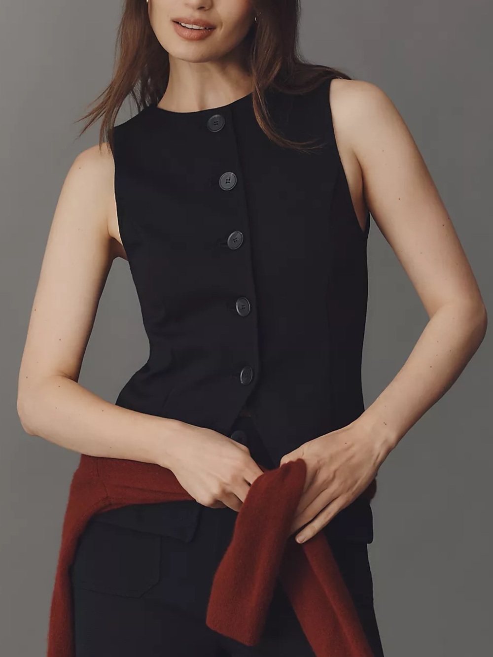 Maeve Button-Front Knit Vest Size XS